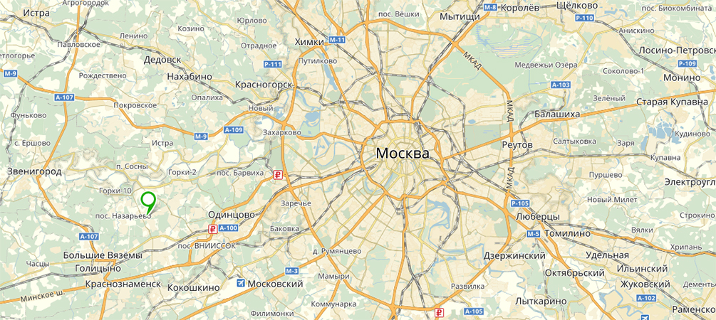 Поселок Николино на карте Подмосковья